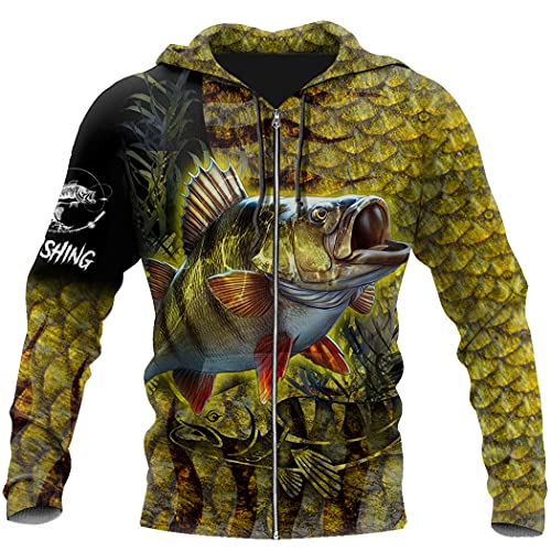 Pull pêche à la perche jaune 3D sweat unisexe pour sortie nature