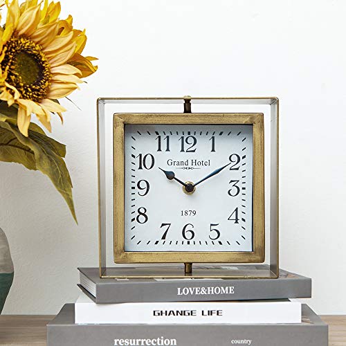Nikky Home 3B8FM8J8JEG Rotating Table Clock, Non-Ticking Silent Battery Operated Decorative Mantel Desk Shelf Metal Clock thumb #2