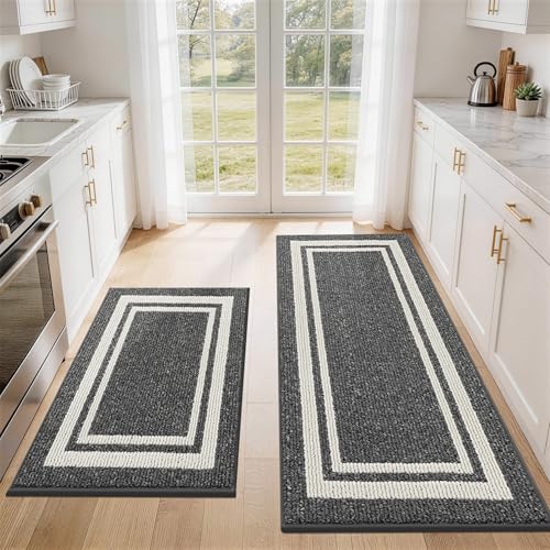 COSY HOMEER Kitchen Rugs Non-Slip 24x35/24x60 Inch Thick Polypropylene Standing Mat for Home Machine Washable, Black Frame
