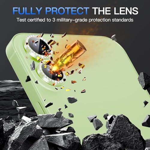 Image of Diamond Camera Lens Protector for iPhone 17 Green HD Clear 9H Hard Tempered Glass Camera Cover Waterproof Easy Install Full Camera Protection Anti Drop Case Friendly Luxury Shiny Diamond Design