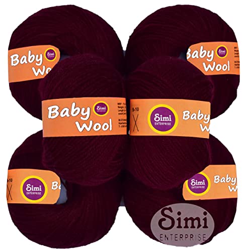 Image of 100% Acrylic Wool Mehroon 12 Pc Baby Wool 4 ply Wool Ball Hand Knitting Wool /Art Craft Soft Fingering Crochet Hook Yarn-ECArt-GF