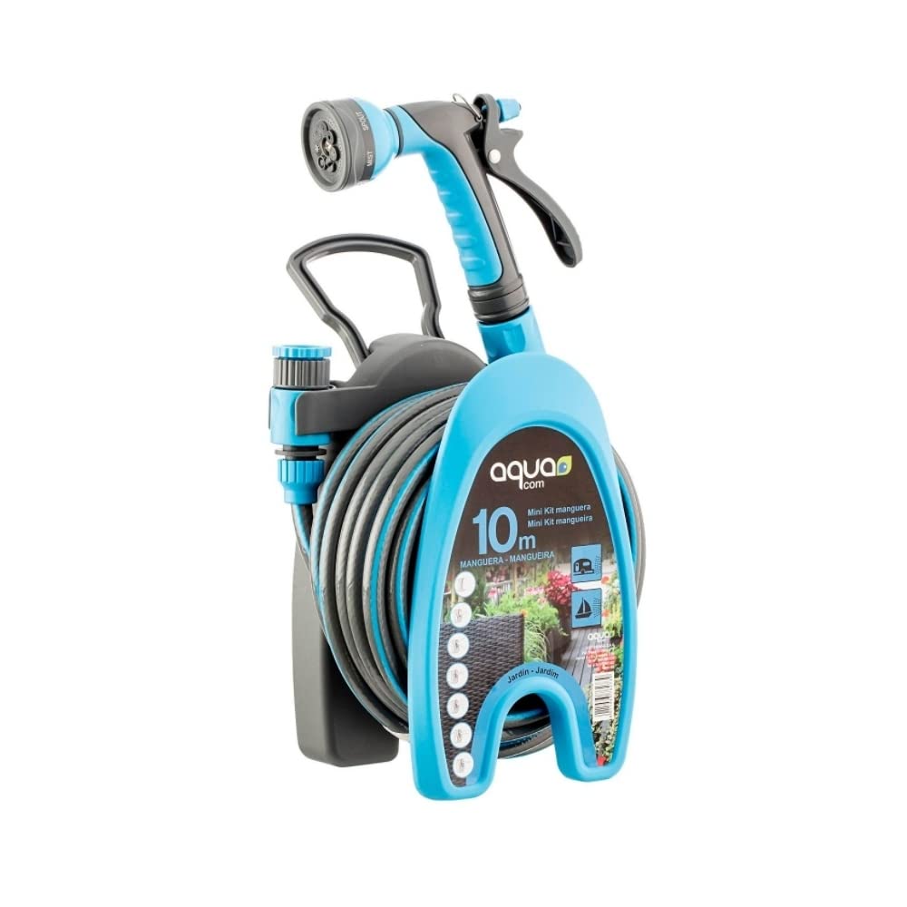 Kit per tubo giardino 9 mm 10 metri con supporto, raccordi e pistola per irrigazione con 7 funzioni
