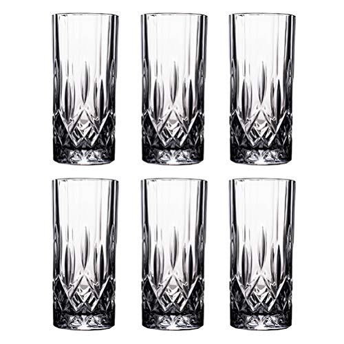 Tebery 6 Pack Clear Highball Glasses Diamond Cut Drink Glasses Tumbler Beverage Set(8 ounce)