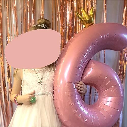 Image of Large Number 6 Balloons, Light Pink 40 Inch Foil Number Balloon for Women, Crown Pearl Pink Self Inflating 0-9 Set Balloons for Girls 6th Birthday Party Decor Anniversary Party Decorations Supplies