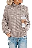 Imuedaen Pullover Damen Elegant Winter Rollkragenpullover Strickpullover Grobstrickpullover Casual Lose Langarm Pulli Oberteile (A Khaki, S)