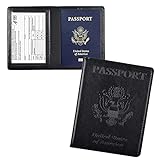 Doulove Passport and Vaccine Card Holder Combo, Passport Holder with Vaccine Card Slot, PU Leather Passport Cover Case for Women Men, Black