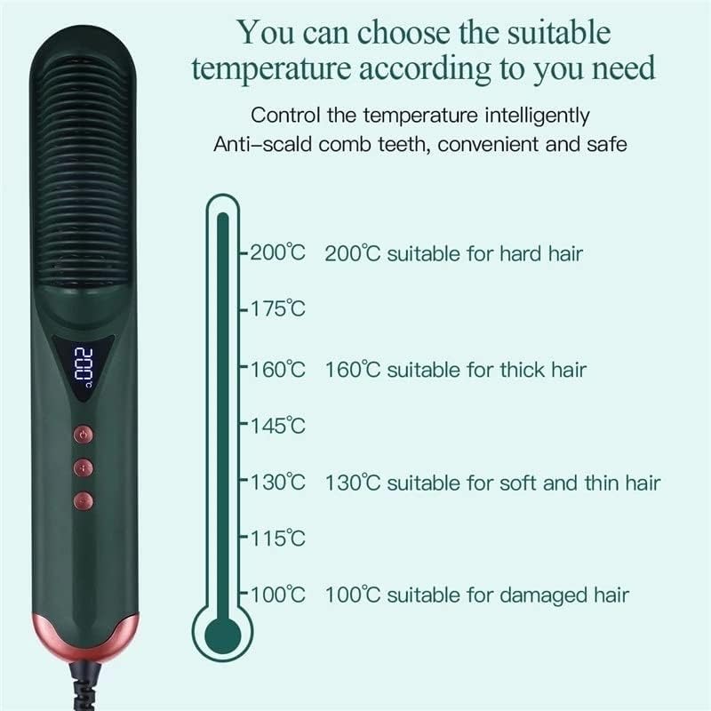 Plancha para el Cabello y Rizador Eléctrico con Cepillo Caliente, Tecnología de Iones Negativos, 7 Niveles de Temperatura, Ideal para Rizar y Alisar (Color: Verde) miniatura 4