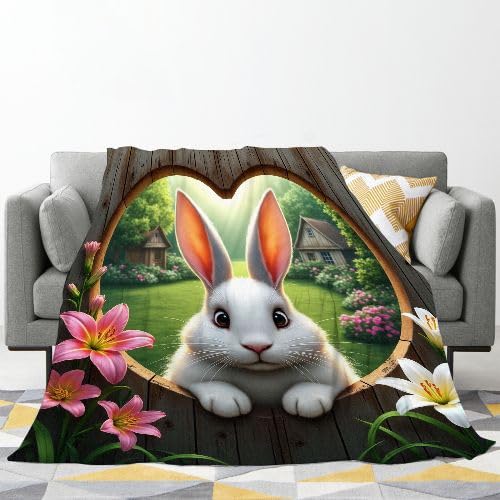Manta Polar Cama 150 Conejo Blanco Adulto, Plaid Mantitas Sofa para Cama Suave y Peluda de Doble Cara, Manta de Sofá de Cama o de Sala de Estar - 220x240 cm