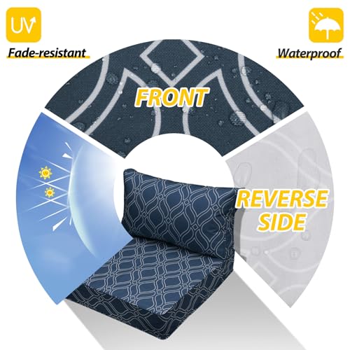Image of AAAAAcessories Outdoor Seat Cushions for Chairs, Fade-Resistant, Waterproof Patio Furniture Replacement Cushions, 23.5 inch x 25.5 inch x 5 inch + 23.5 inch x 13.5 inch, Set of 2, Slate Blue Vine Trellis