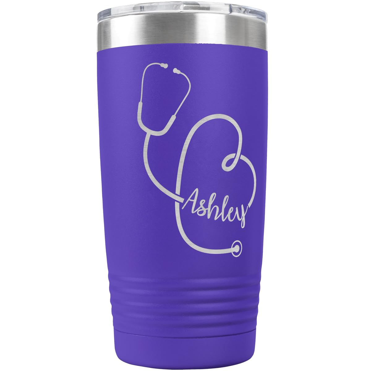 PlaqueMaker Personalized 20-oz Nurse, Doctor, Veterinarian or Medical Professional Tumbler - Add A Name Within The Stethoscope to Make it Special to the Recipient. (Purple)