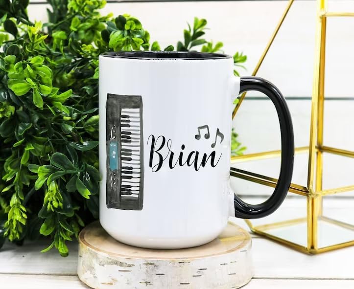 Taza de café con piano personalizada, regalo para pianista, con nombre personalizado, taza de café para piano, regalos para profesores, regalo de