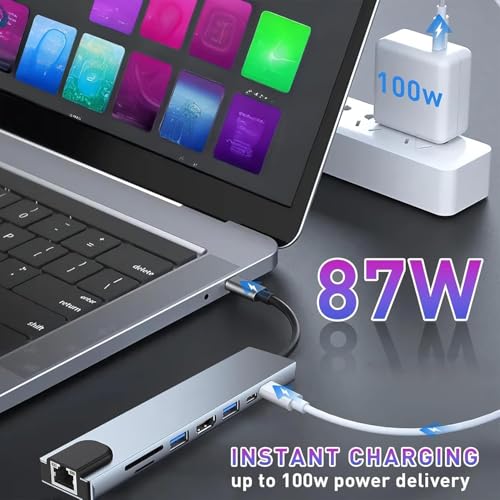 Image of NEXSA USB C Hub Dock 8 in 1 HDCP Aluminum Type C Adapter with 4K HDMI Port, Ethernet 100mbps RJ45 Port, USB 3.0 Port, USB-C Power Delivery, TF /SD Card Reader, MacBook /Dell /USB C Devices