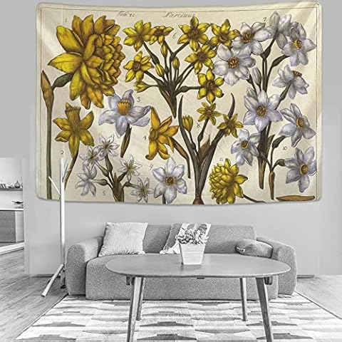 Hanging Tapestry Daffodils Plant Flower Tapestry Bedroom Tapestry Bohemian Home Decoration Scene Mattress Mandala Sofa Blanket 130*150cm Cover