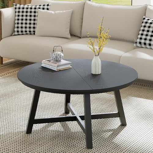 GarveeHome Round Coffee Table 36" Center Table,Large Coffee Table Black