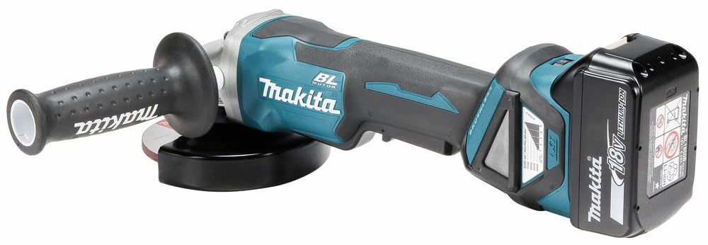 Makita DGA515RTJ Smerigliatrice angolare a batteria 18 V con interruttore a paddle / 5,0 Ah, 2 batterie + caricatore in MAKPAC