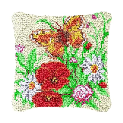 Image of bositigo Latch Hook Kits for DIY Throw Pillow Cover, Colorful Handmade Pillow Case for Home Decoration, Festival Gift 17x17inch (Flower-BZ194)