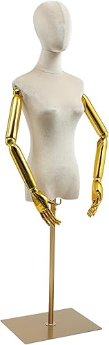 NeNchengLi Torso de maniquí femenino de terciopelo con soporte, soporte de exhibición de maniquí de terciopelo beige, 59 a 78 pulgadas de altura