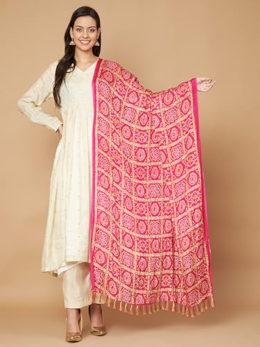 Image of Women's Art Silk Bandhani Print Dupatta with 2.20 Meters | Women's cotton printed dupatta with tassels