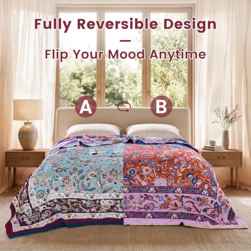 Image of MSGKV Boho Throw Blanket 60 inchx80 inch Fall Cotton Birds Floral Blanket for Bed
