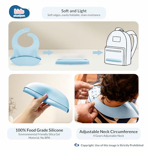 Image of Kids Station Whale Design 8-Piece Silicone Feeding Set for Babies | BPA-Free, Suction Bowl, Plate, Spoon, Fork, Bib, Cup & Straw - Dishwasher Safe | Ideal for Infants & Toddlers (Pack of 8, Blue)