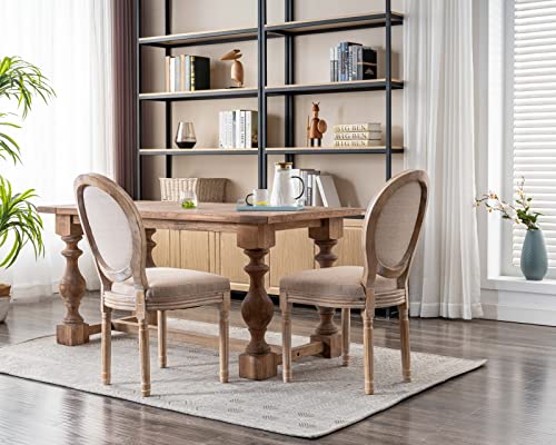 Cimota Farmhouse Dining Chairs Set Of 8, Upholstered Vintage French Dining Room Chair With Round Back Distressed Wood, Mid Century Side Chairs For Kitchen/Restaurant, Beige/8Pcs #TOP7