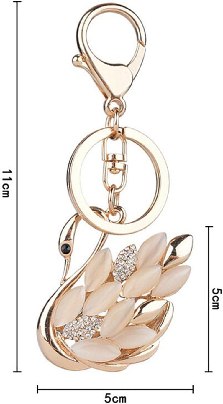 Cute Animal BlingBling Crystals Keychain Animal Charm Keyring Car Bag Wallet Purse Handbags Cars Key Pendant Decor (White Swan) - Image 3