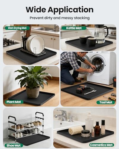 Portable Air Conditioner Silicone Mat: 20''x20''x0.7'' Waterproof Portable AC Drip Pan - Non-Slip Soft Drip Tray with Raised Edge - Ideal for Ice Maker Mini Fridges & Electrical Appliances - Black — view 7