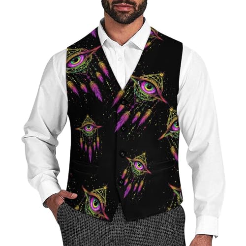 Evil Eye Dream-catcher Men's Formal Suit Vest for Business Formal Or Casual Dress Waistcoat Wedding