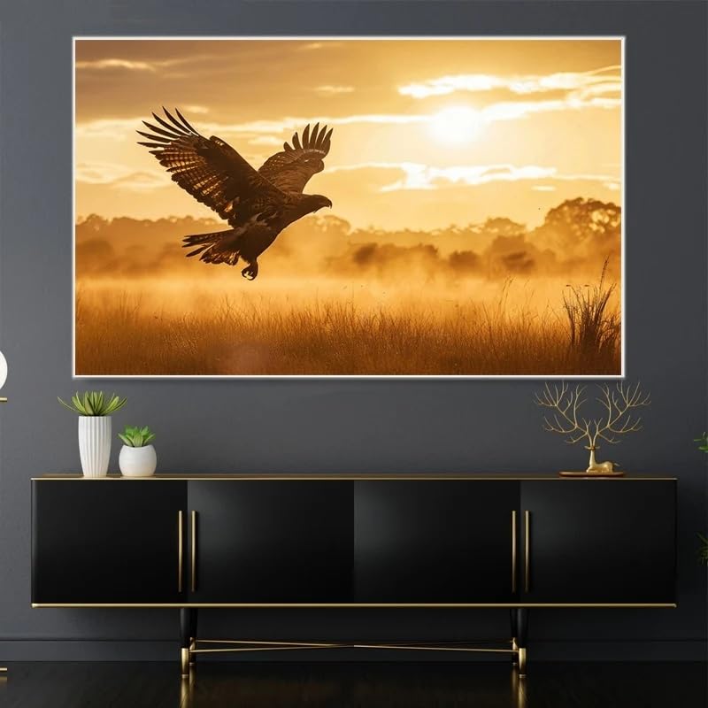 Cuadro de arte mural natural con pintura moderna sobre lienzo de águila y pradera