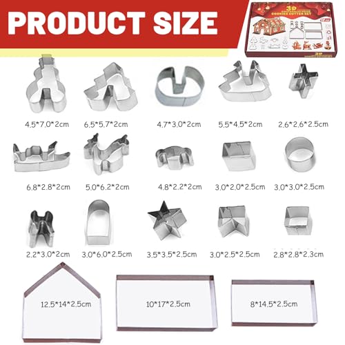 Honicemar 18 Pcs Silver Christmas Gingerbread House Cookie Cutters Biscuit Cutters Stainless Steel Metal Baking Mould 3D Cookie Cutters Shapes Christmas Holiday DIY Baking Tools - Image 2