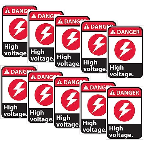 Image of CVANU Danger High Voltage. Warning Safety Self-Adhesive Waterproof PVC Vinyl Sign Sticker Size (11.7inchX8.3inch) Pack of 10
