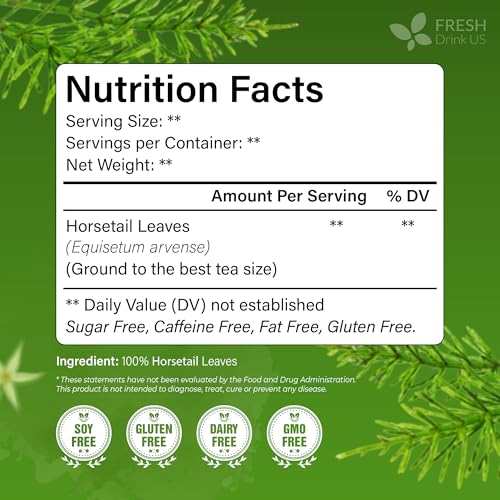 Image of FreshDrinkUS, Premium 15 Horsetail Leaf Tea Bags, 100% Natural & Pure from Horsetail Loose Leaves Herbal Tea. Made with Natural Material Tea Bags. No Sugar, No Caffeine, No Gluten, Vegan.