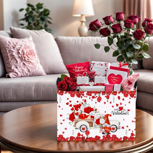 Image of Cute Large Valentine's Day Gift Basket Empty Heart Decor Storage Bin for Kid Baby Room Decor (White Truck Roses)