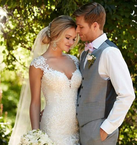 Image of Floral Beaded Mermaid Wedding Dresses for Women 2026 Elegant Lace Applique Bridal Evening Party Gowns