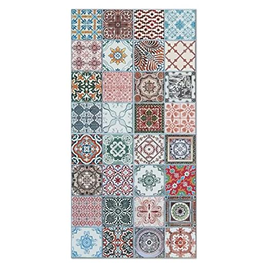 Panorama Alfombra Vinílica Hidráulica Níjar Multicolor 40x80 cm - Alfombra Cocina Vinilo - Alfombra Salón Antideslizante e Ignífuga - Alfombras Grandes - Alfombras PVC