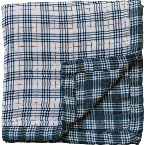 Image of Mebie Baby Vintage Plaid and Navy Plaid Muslin Cotton Quilt, Soft Swaddle Blankets for Girls and Boys, Newborns to Toddler, 47 inchx47 inch