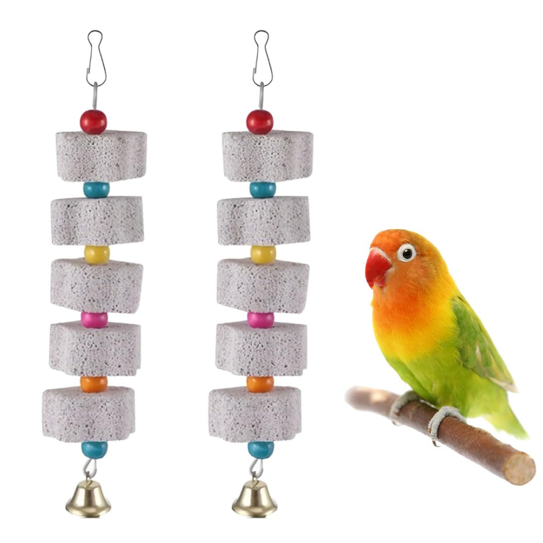 GXGM 2 Pezzi di Giocattoli da Masticare per Uccelli, Piedra Minerale con Becco, Giocattoli di Masticare con Campanelli, per Cacatua, Perroquet, Inseparabili, Lovebirds