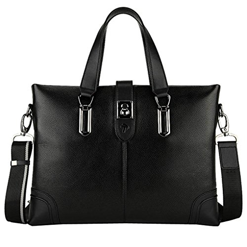 Kaxidy Leather Fashion Briefcase Men Business Bags Handbag Satchel Shoulder Bag Messenger Bags (Black)