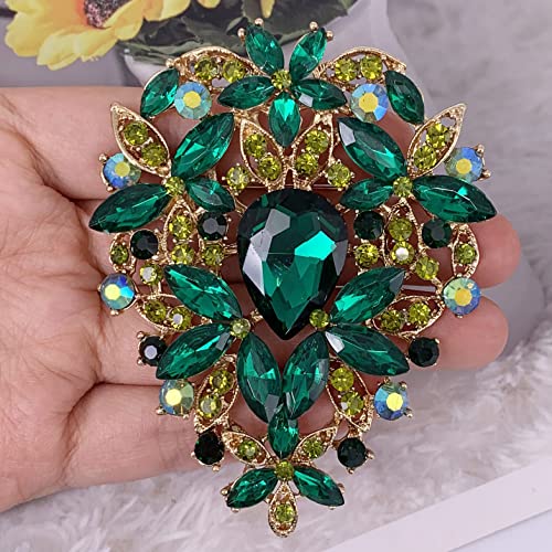 Image of SELOVO Leaf Bouquet Scarf Big Brooch Pin Broach Crystal Jewelry