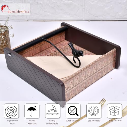 Image of Home Sparkle Napkin Storage - 1 Pack Table Napkin Holder Tray for Indoor & Outdoor Use | Kitchen, Dining, Restaurant & Home Decor (Brown-C6V48)