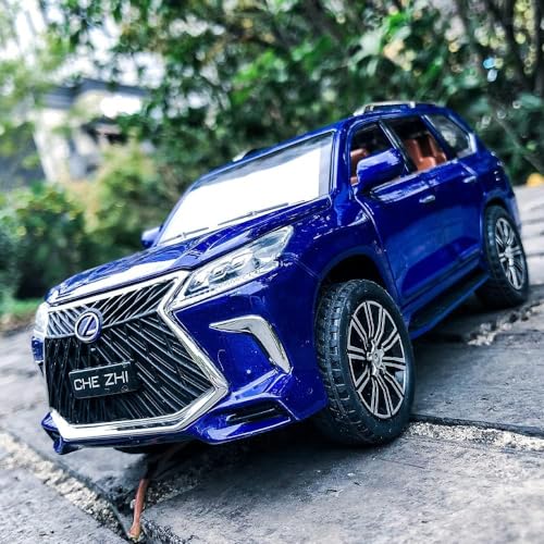 Image of Invite Enterprise Alloy Metal Pull Back Die-Cast Car 1:24 Big Lexus Lx570 Diecast Metal Pullback Toy Car With Openable Doors, Light Music Boys Gifts Toys For Kids(1:24 Lx570 - Blue)