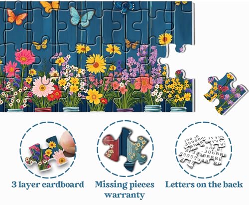 Wildflower Puzzles for Adults 1000 Pieces, Colorful Flower Garden Jigsaw Puzzles, Nature Butterfly Floral Vase Puzzle miniatura 5