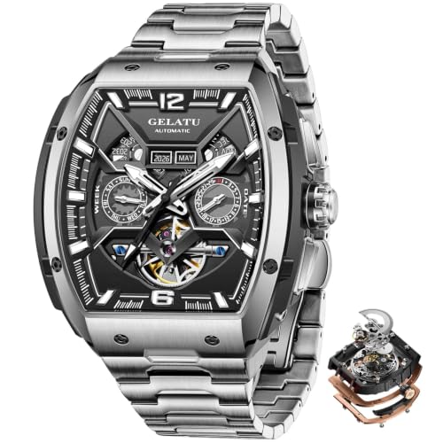 Image of OLEVS Luxury Watches for Men Black Mechanical Wrist Watch Self Winding Automatic Tourbillon Watches Skeleton Waterproof Mens Wrist Watch