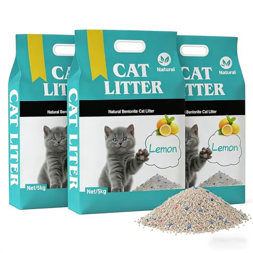 SKY-TOUCH Clumping Cat Litter Bentonite cat litter Scented Cat Litter Litterfree Paws Long-lasting Freshness Antibacterial Protection Safe for Pets and People (5kg Lemon) 3PCS