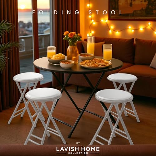 Image of Lavish Home Folding Stool with Padded Backless Seat Set of 4, White, 24 inch | Counter Height Bar Stools with 225lb Capacity, Portable Indoor & Outdoor, Extra Seat for Kitchen, Rec Room or Camping