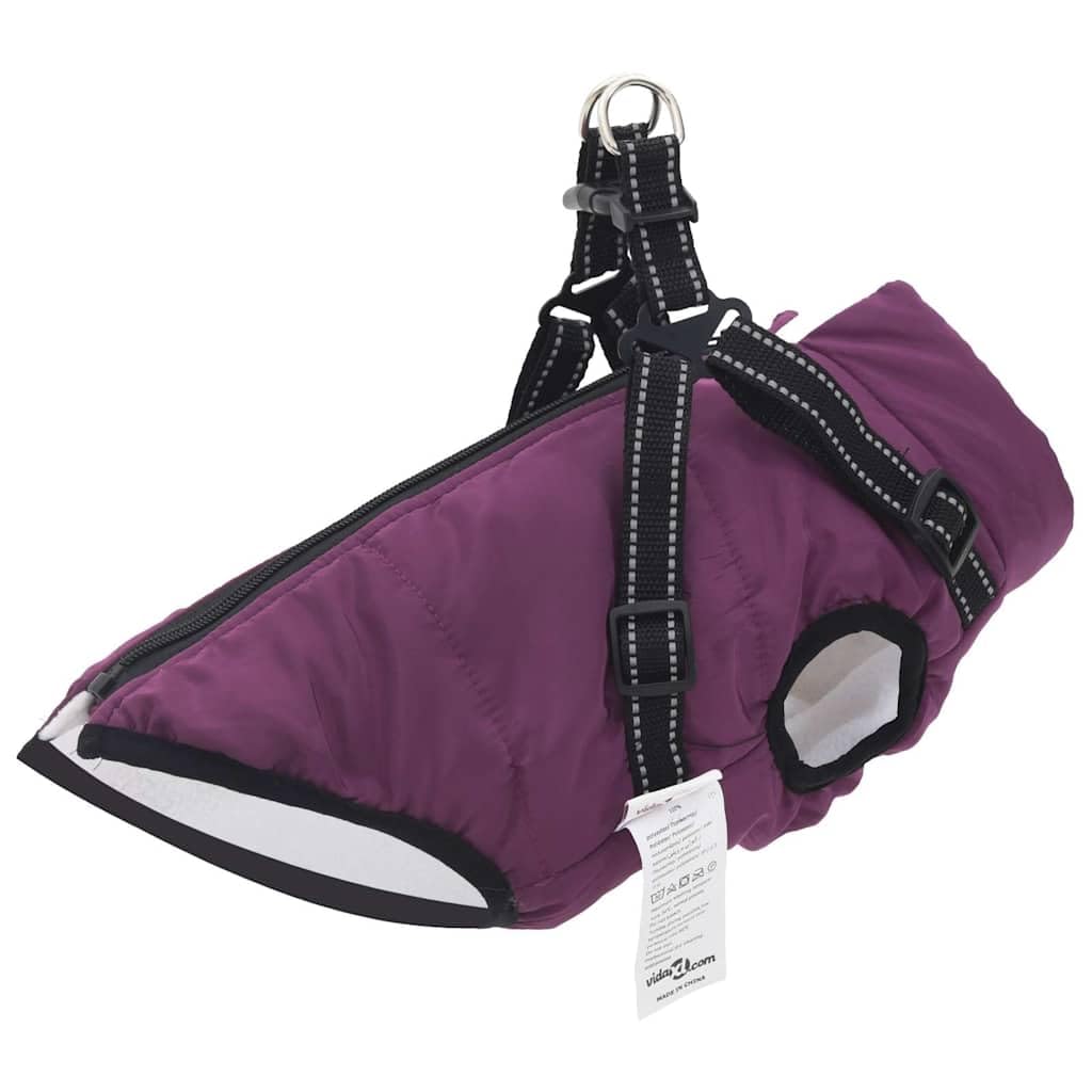 Cappotto per cani con pettorina, impermeabile, riflettente, viola, L36, in pile di poliestere, regolabile, con cerniera, ideale per inverno, autunno, all'aperto, passeggiate in caso di pioggia