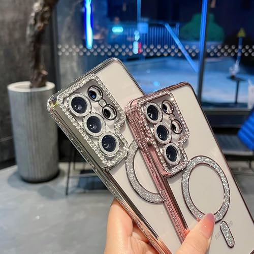 Image of DIZORO Compatible with (Samsung Galaxy S26 Ultra Case) Clear Diamond Glitter Case |Camera Lens Protector with Glitter Ring | Premium Shockproof Glossy Shiny Back Cover Case for Girls Women -Silver