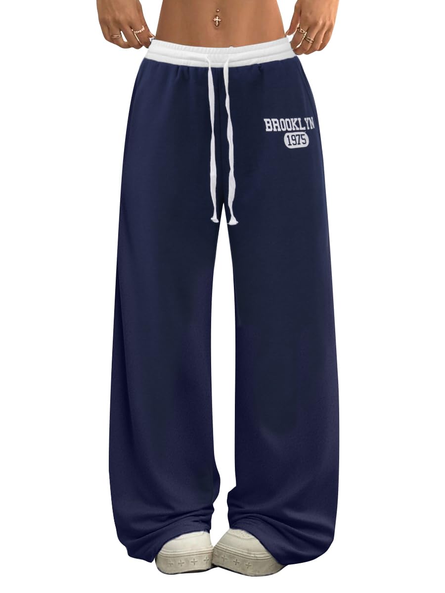 SOFIAS CHOICE Womens Drawstring Sweatpants Low Waist Wide Leg Pants with Pockets