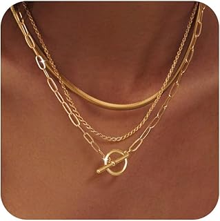 Gold Layered Toggle Necklaces for Women: 14K Gold Plated Dainty Link Cha...