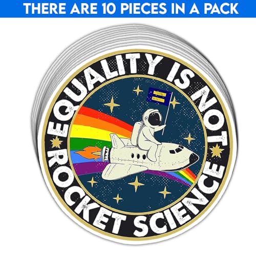 Image of (3in-10Pcs) Equality is Not Rocket Science Sticker Funny Equality Inclusion Rainbow Astronaut LGBT LGBTQ+ Sticker Pride Month Gift Decor Window Laptop Tablet Water Bottle Car Helmet Vehicle